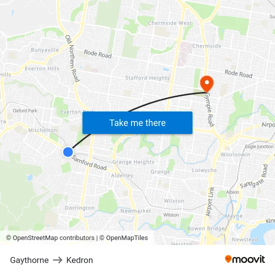 Gaythorne to Kedron map