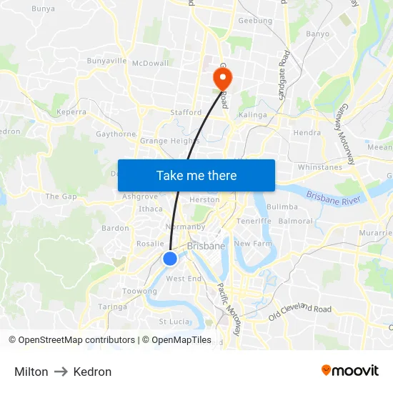 Milton to Kedron map