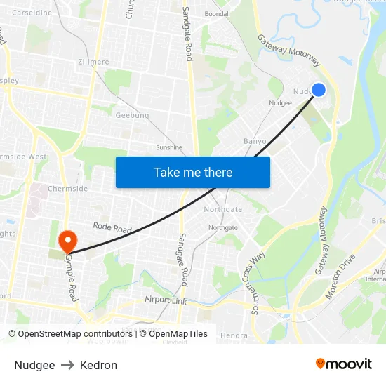 Nudgee to Kedron map