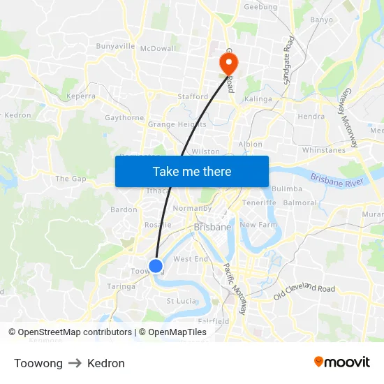 Toowong to Kedron map