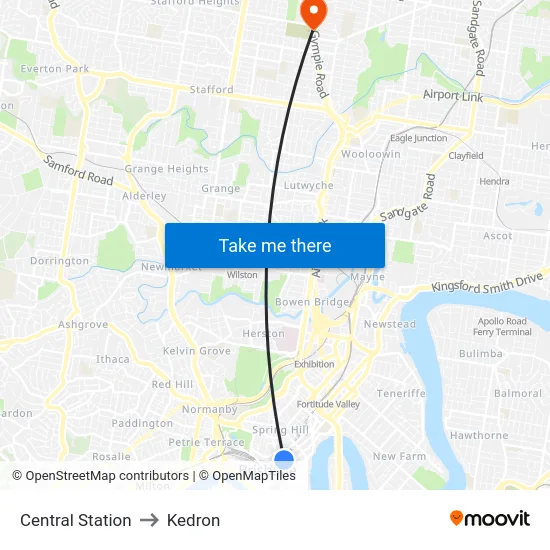 Central Station to Kedron map
