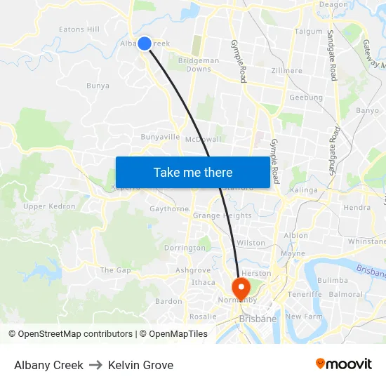 Albany Creek to Kelvin Grove map