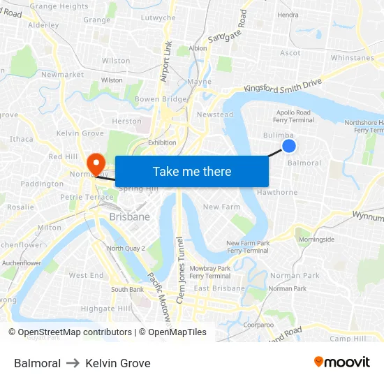 Balmoral to Kelvin Grove map