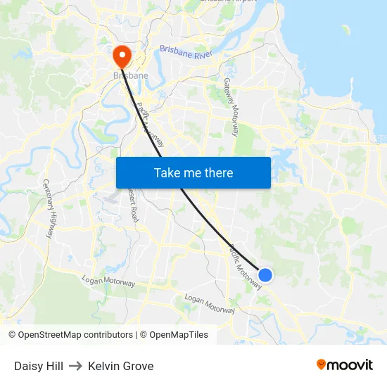 Daisy Hill to Kelvin Grove map