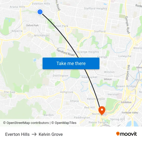 Everton Hills to Kelvin Grove map