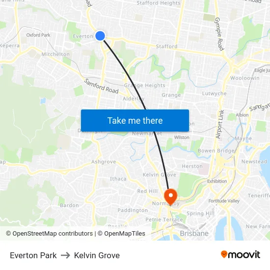 Everton Park to Kelvin Grove map
