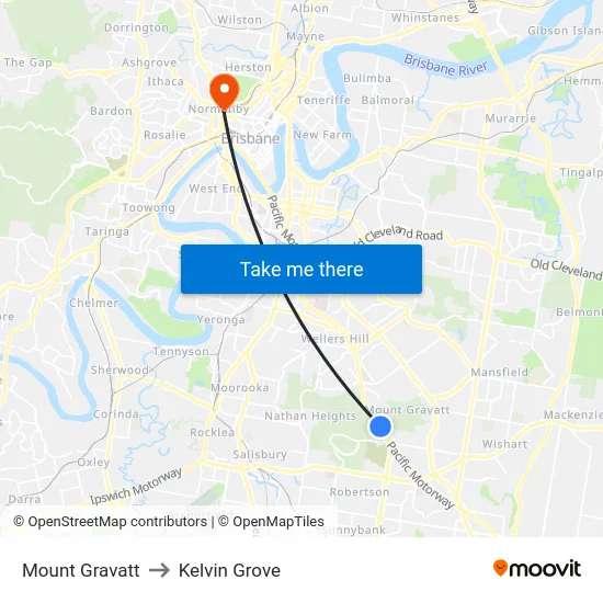 Mount Gravatt to Kelvin Grove map