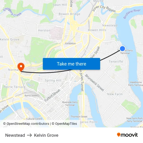 Newstead to Kelvin Grove map