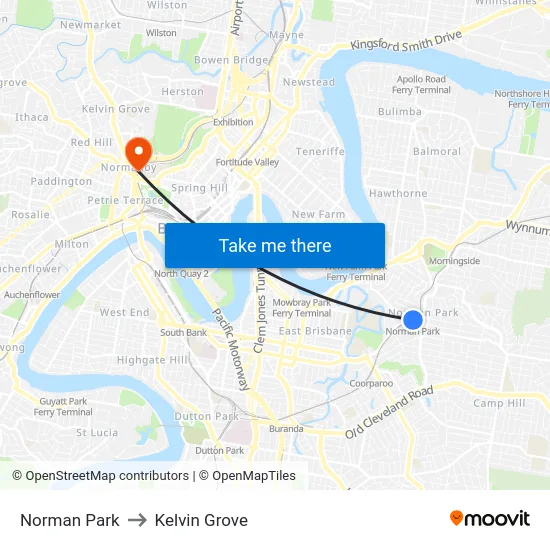 Norman Park to Kelvin Grove map