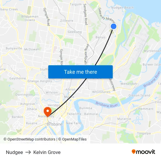 Nudgee to Kelvin Grove map