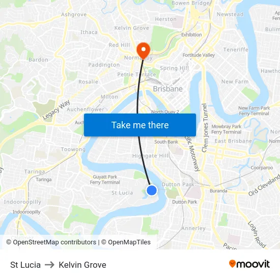 St Lucia to Kelvin Grove map