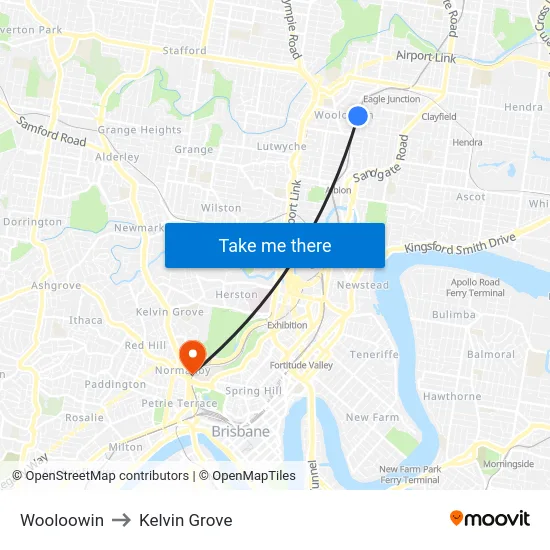 Wooloowin to Kelvin Grove map