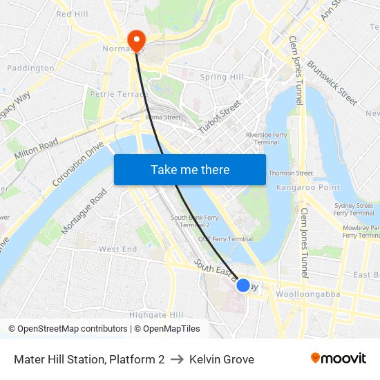 Mater Hill Station, Platform 2 to Kelvin Grove map