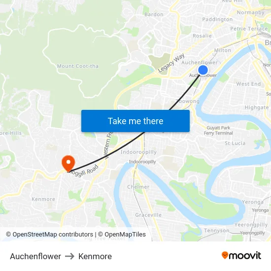 Auchenflower to Kenmore map