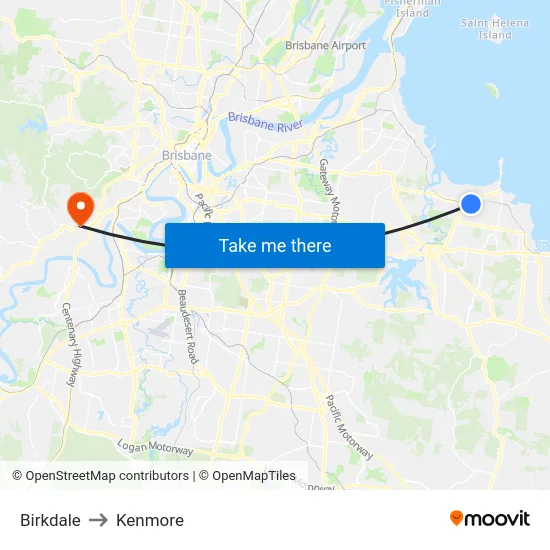 Birkdale to Kenmore map
