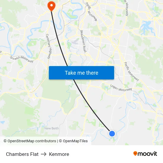 Chambers Flat to Kenmore map