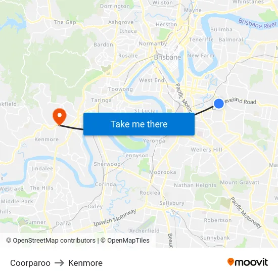 Coorparoo to Kenmore map