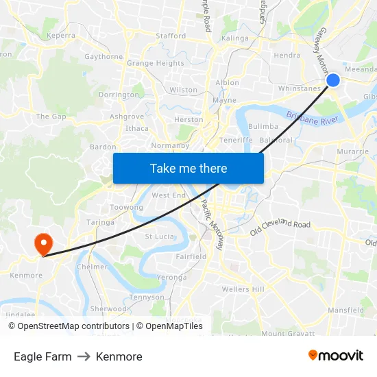 Eagle Farm to Kenmore map