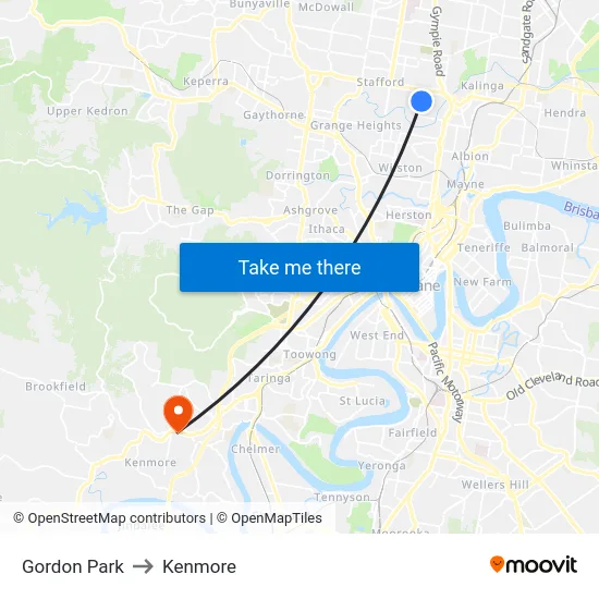Gordon Park to Kenmore map
