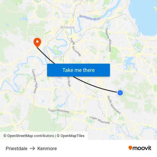 Priestdale to Kenmore map