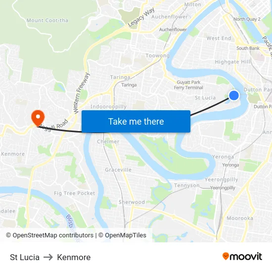 St Lucia to Kenmore map