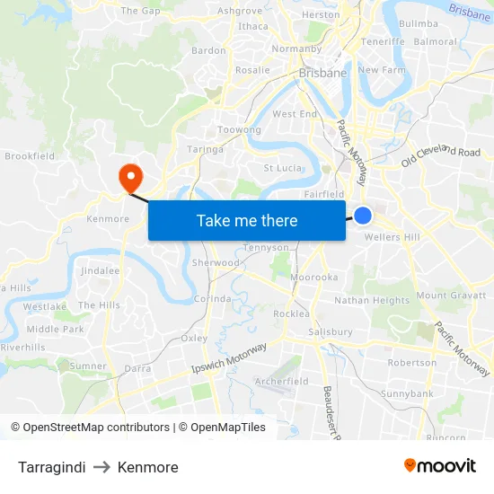 Tarragindi to Kenmore map