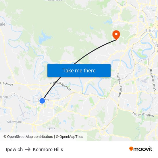 Ipswich to Kenmore Hills map