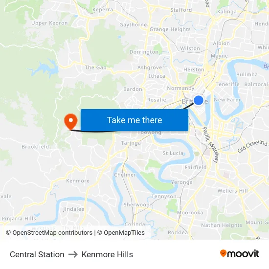 Central Station to Kenmore Hills map