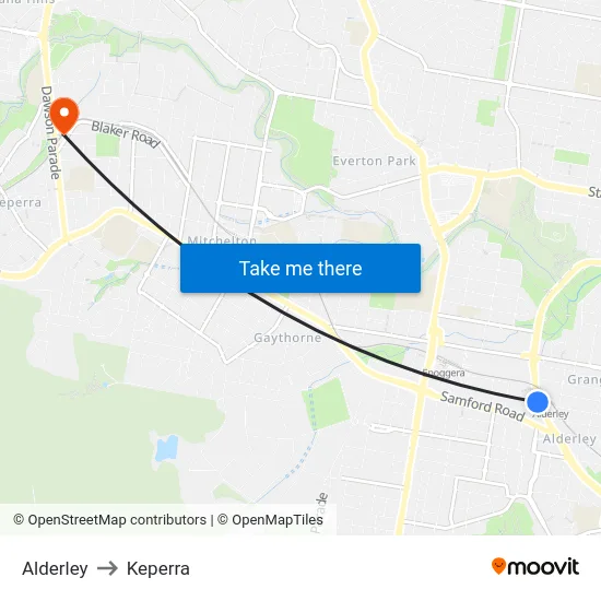 Alderley to Keperra map