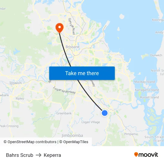Bahrs Scrub to Keperra map