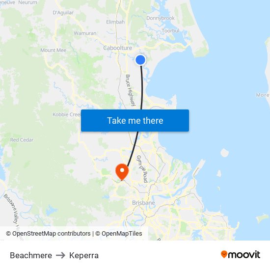 Beachmere to Keperra map