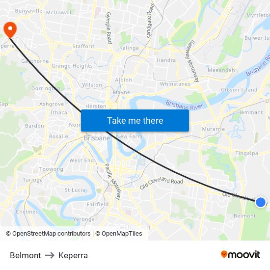 Belmont to Keperra map