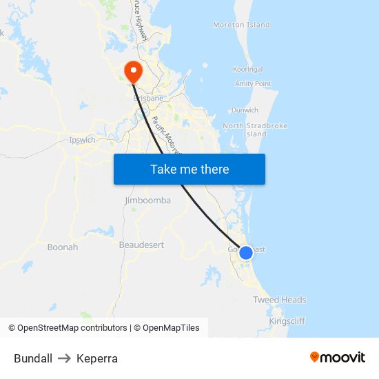 Bundall to Keperra map