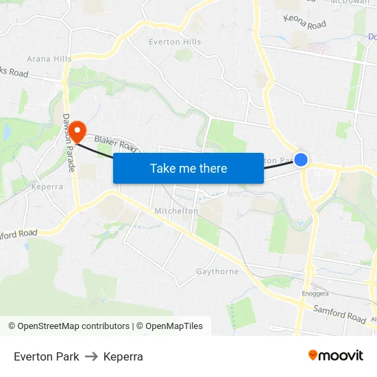 Everton Park to Keperra map