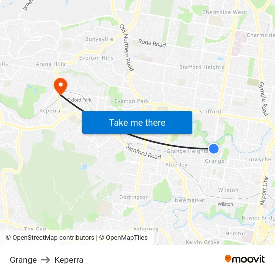 Grange to Keperra map