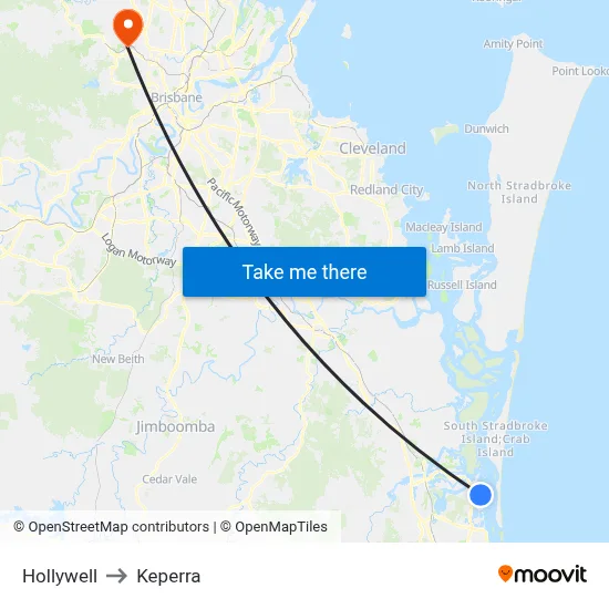 Hollywell to Keperra map