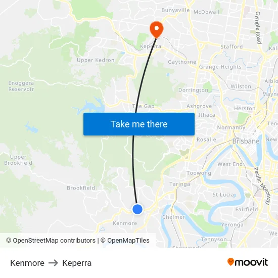 Kenmore to Keperra map