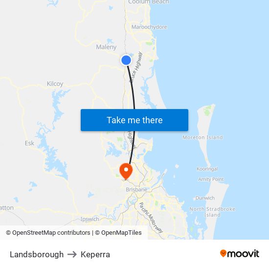 Landsborough to Keperra map