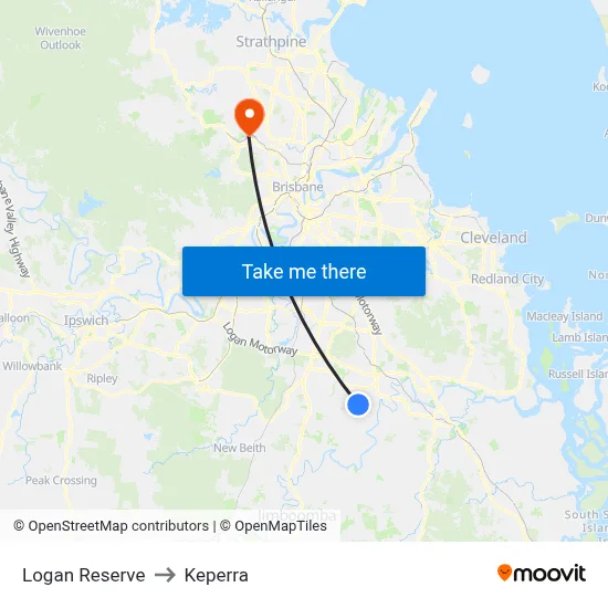 Logan Reserve to Keperra map