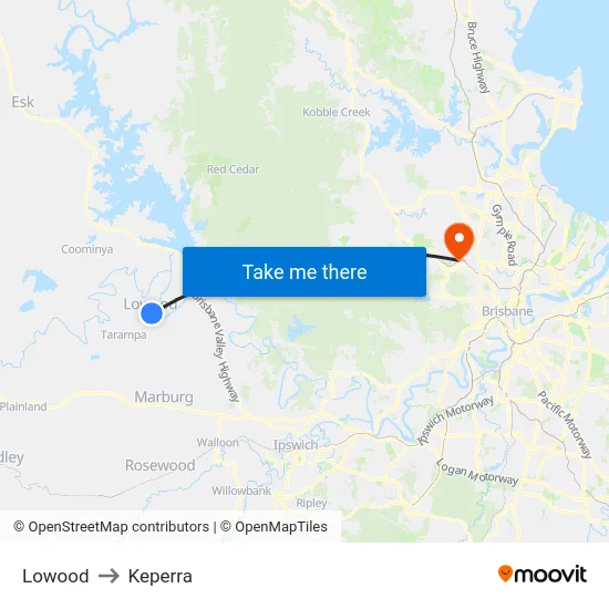 Lowood to Keperra map