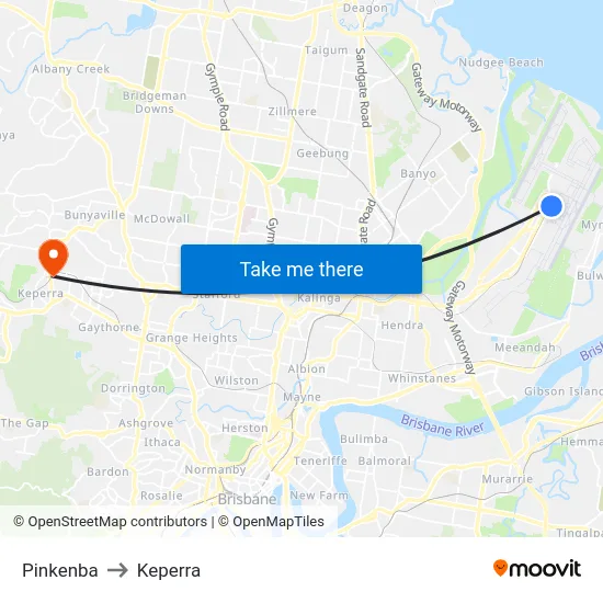 Pinkenba to Keperra map