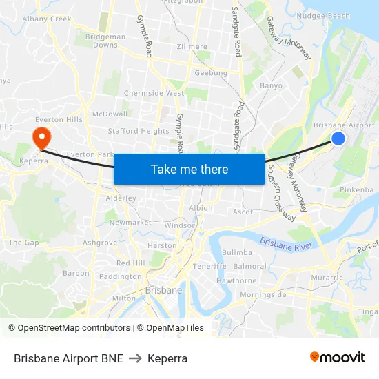 Brisbane Airport BNE to Keperra map