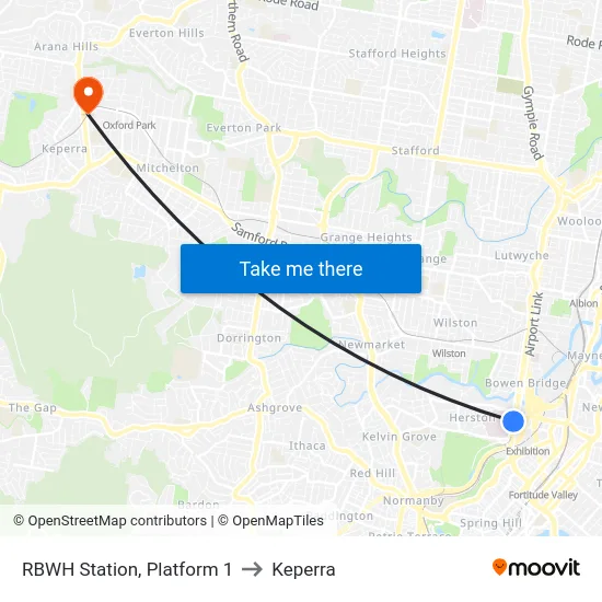 RBWH Station, Platform 1 to Keperra map