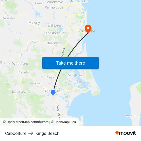 Caboolture to Kings Beach map