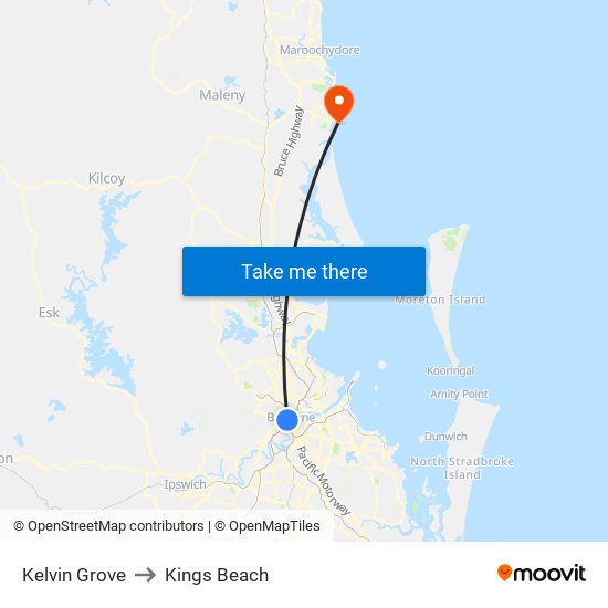 Kelvin Grove to Kings Beach map