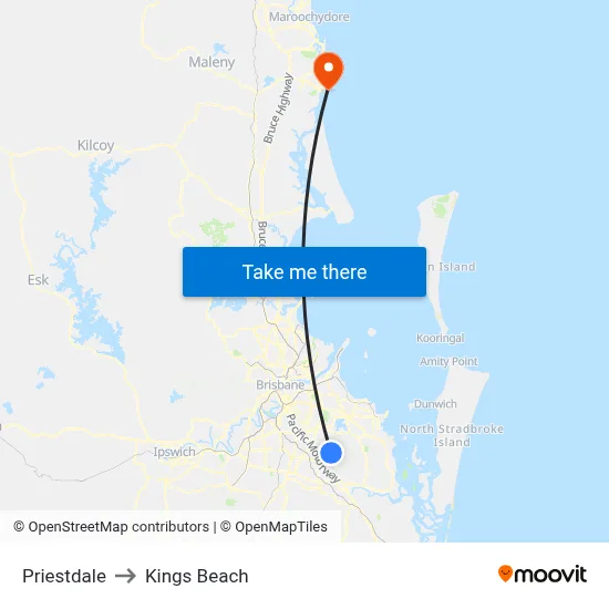 Priestdale to Kings Beach map