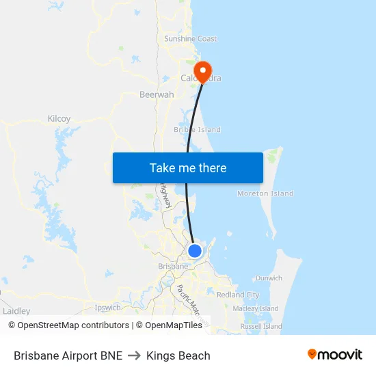 Brisbane Airport BNE to Kings Beach map