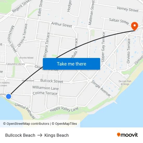 Bullcock Beach to Kings Beach map