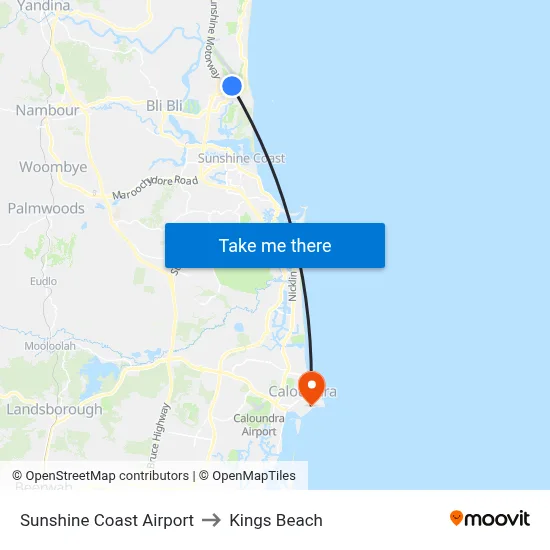 Sunshine Coast Airport to Kings Beach map
