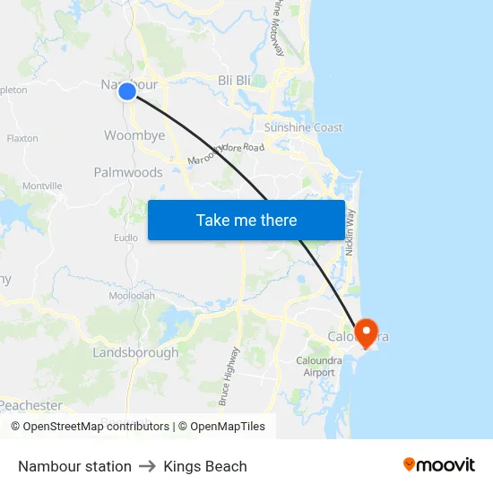 Nambour station to Kings Beach map